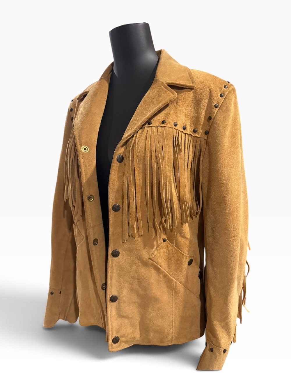 Vintage 1970s Pioneer Wear Studded Suede Leather Fringe Western Jacket Size L